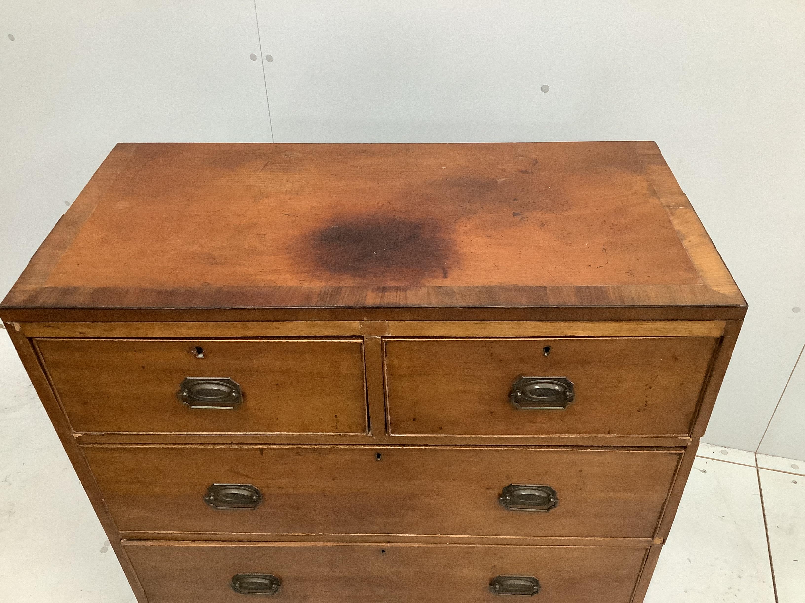 A small Regency banded mahogany chest of four drawers, width 87cm, depth 42cm, height 93cm